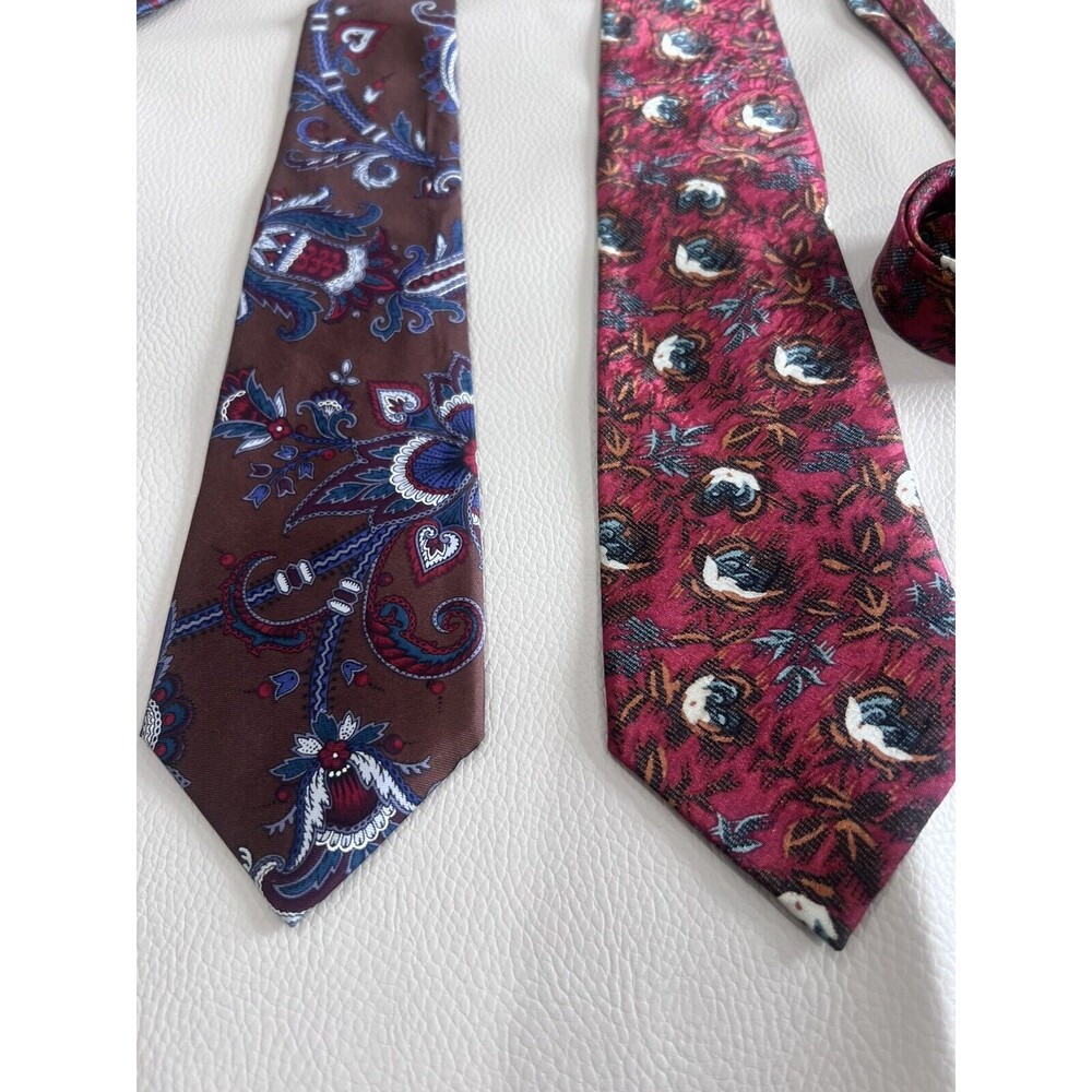 VTG Rare Christian Dior Floral Silk Tie Necktie Made in USA Bundle of 2